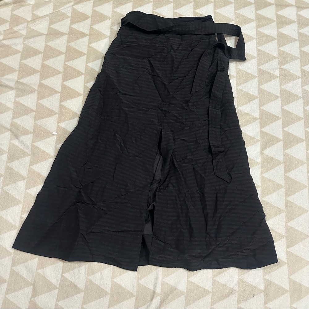 Tanya Taylor Hudson skirt black belted stripe midi slit front